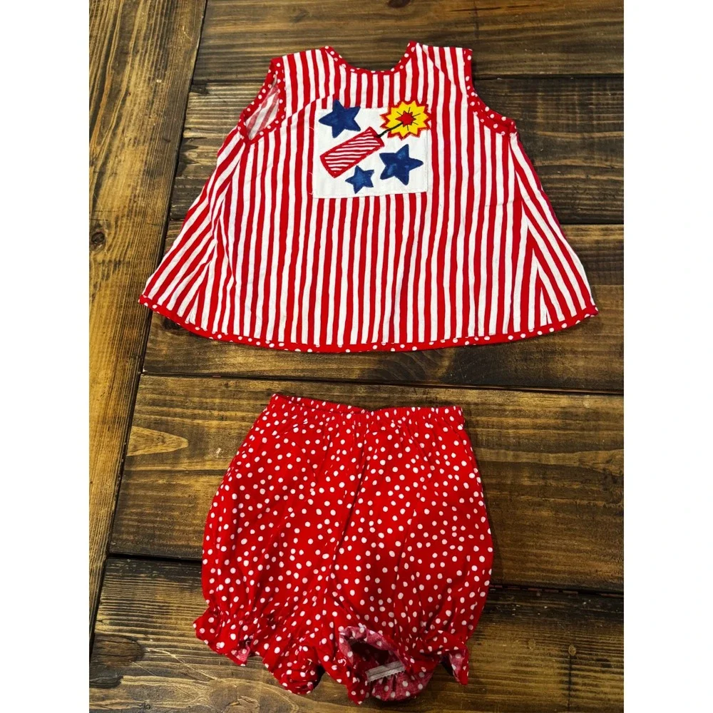 Vintage 90s Hearts Designs USA‎ Patriotic 3T Bloomers Set Firecracker July 4th